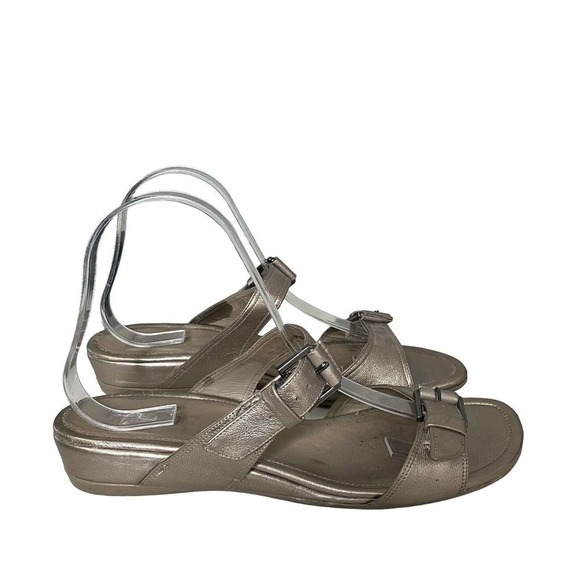 Ecco Shoes - ECCO Metallic Bronze Leather Buckle Strap Wedge Sandals Women Size 40